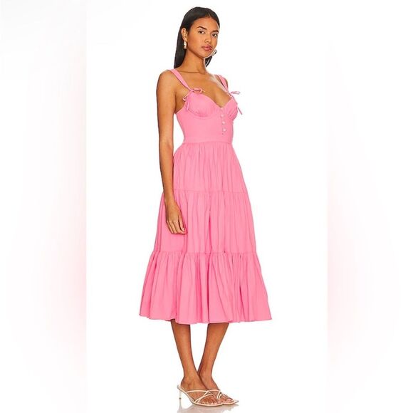 Revolve Tularosa Poppy Bustier A-Line Midi Dress in Watermelon Pink Size Medium - Picture 2 of 12
